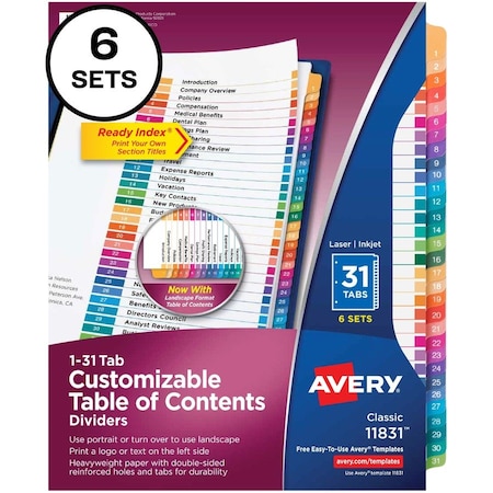 Avery Divider, Ri, 1-31Tb, Mc, 6Pk AVE11831